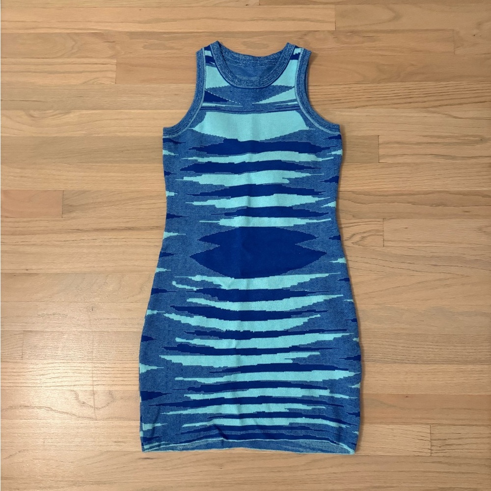 Blue Patterned Sleeveless Knit Bodycon Dress